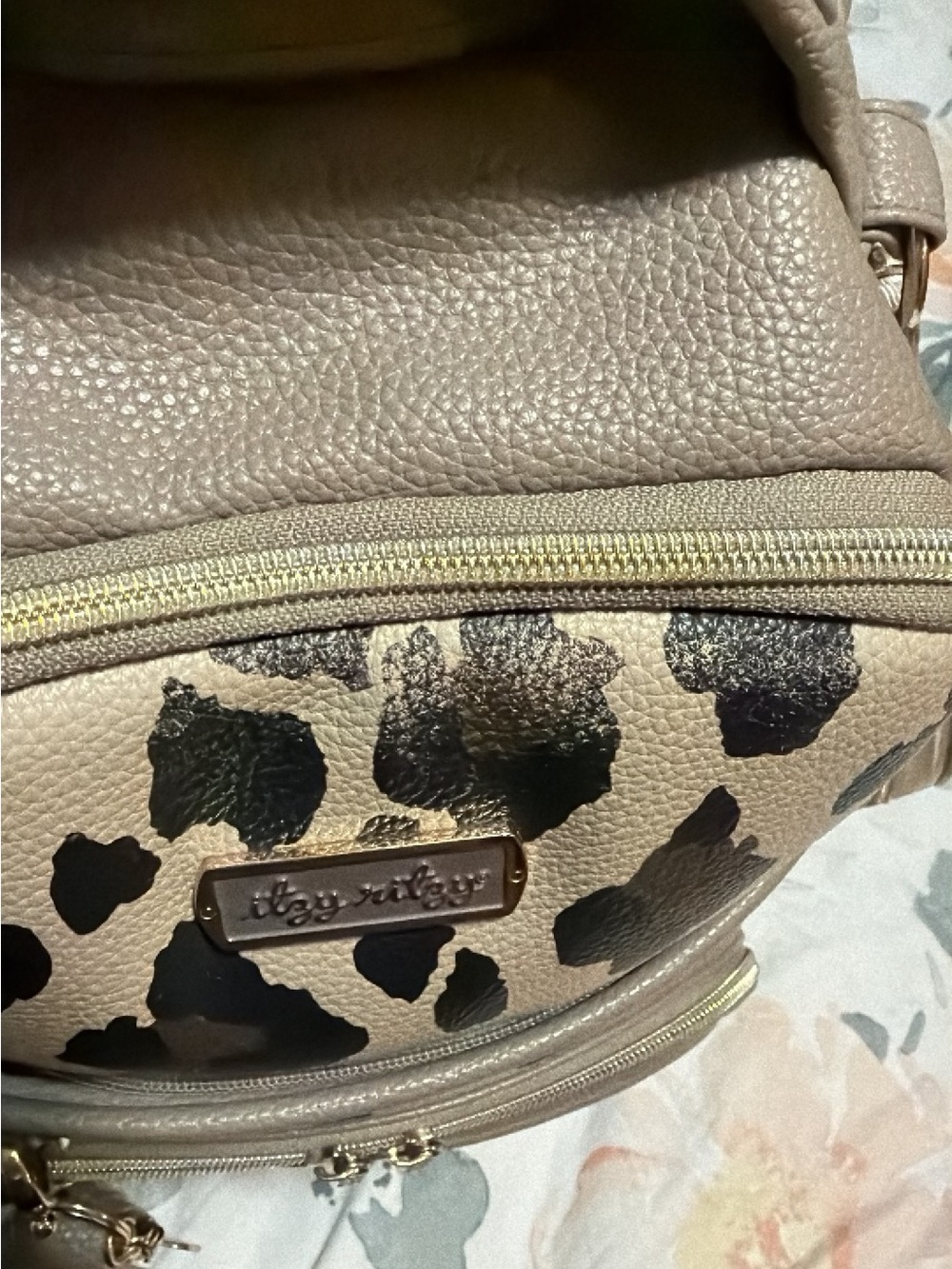 Itzy Ritzy Taupe Backpack with Black Leopard Print - Picture 2 of 4